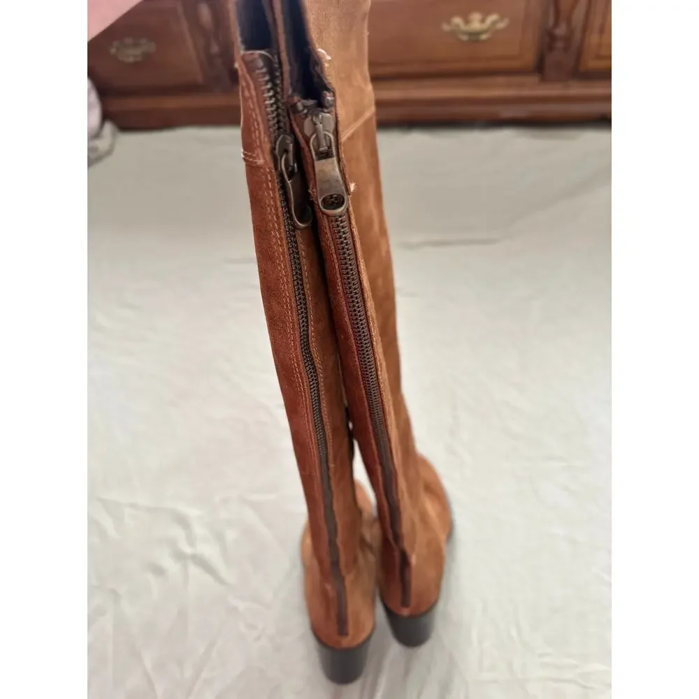 Vintage Y2K Sz7 Steve Madden Orabella Chestnut Genuine Suede Over-the-knee Boots